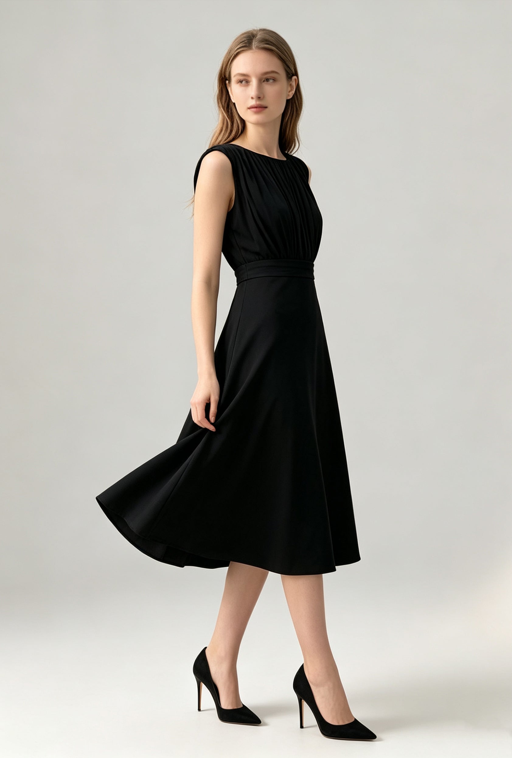 Silk Blend Gathered Midi Dress