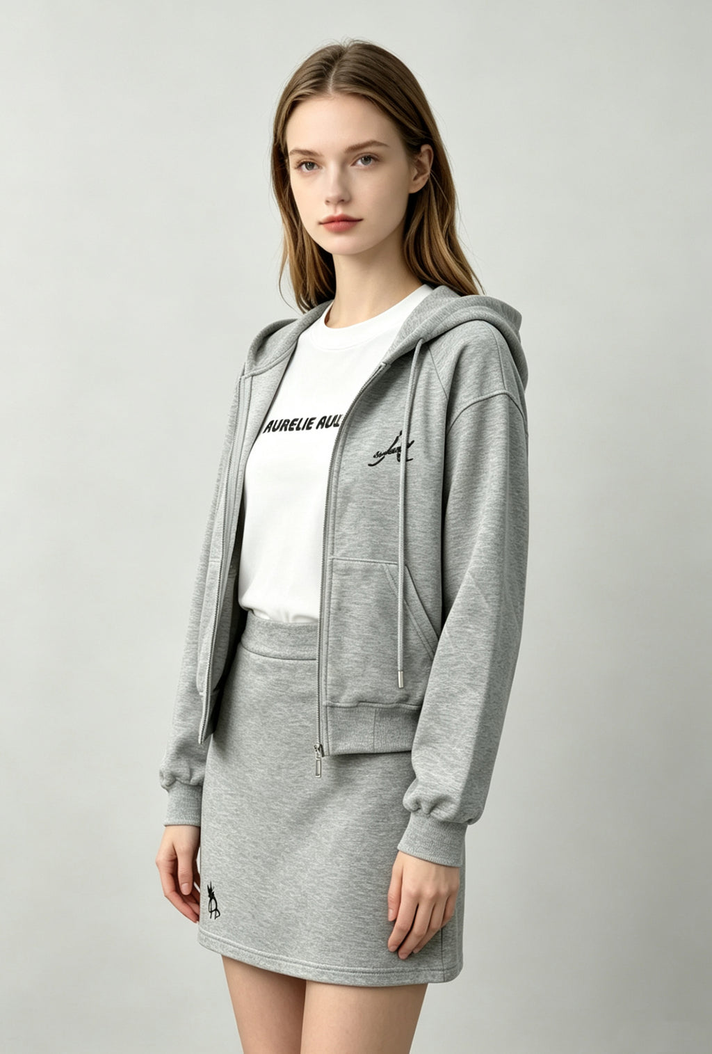 Embroidered Zip-Up Knit Hoodie