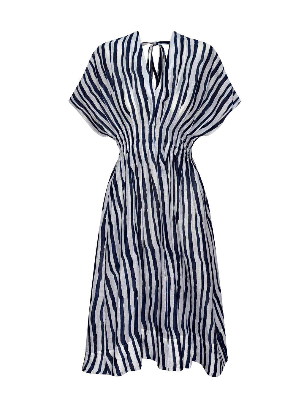 Striped Linen Smocked Midi Dress - Coming Soon