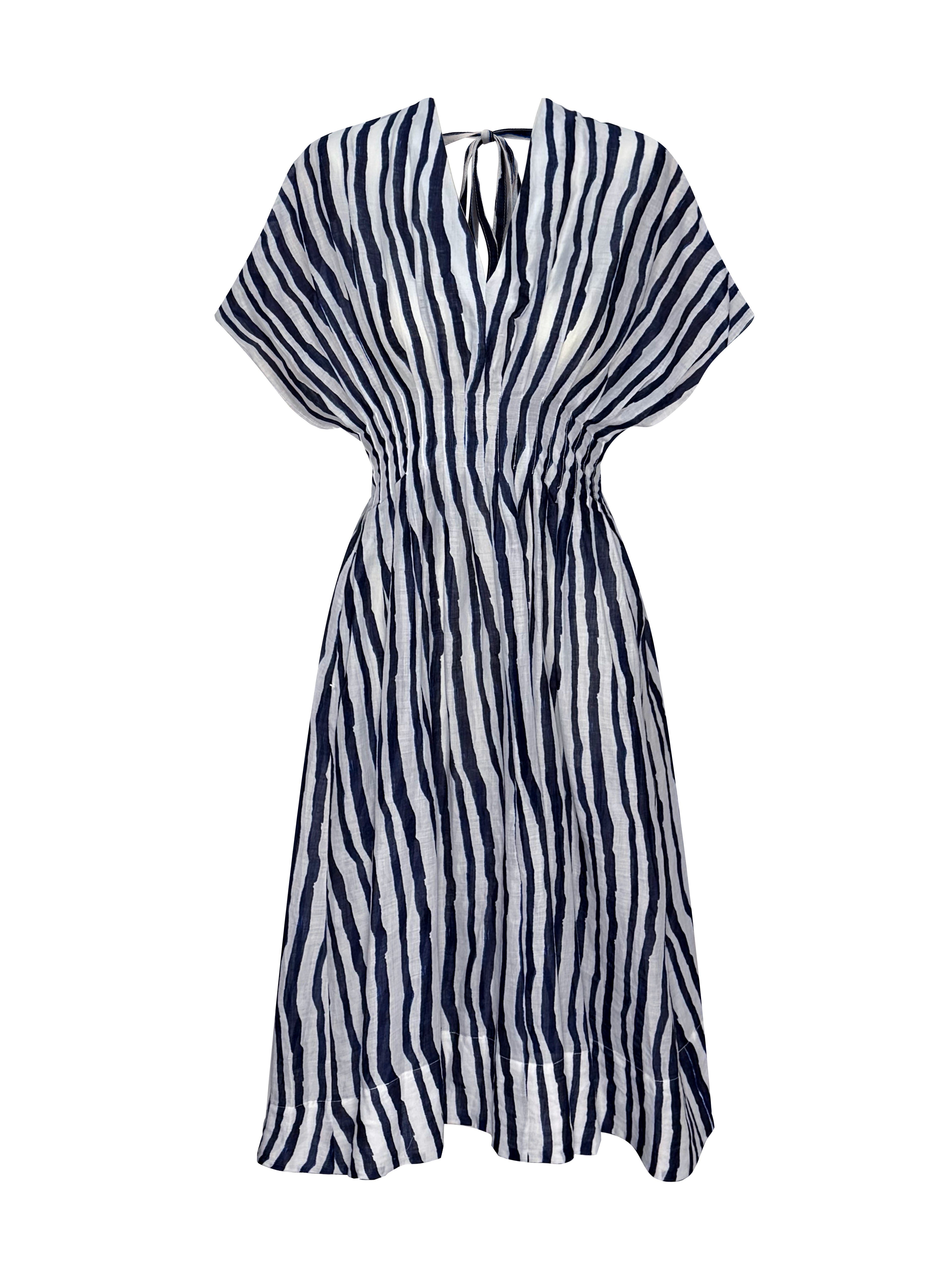 Striped Linen Smocked Midi Dress - Coming Soon