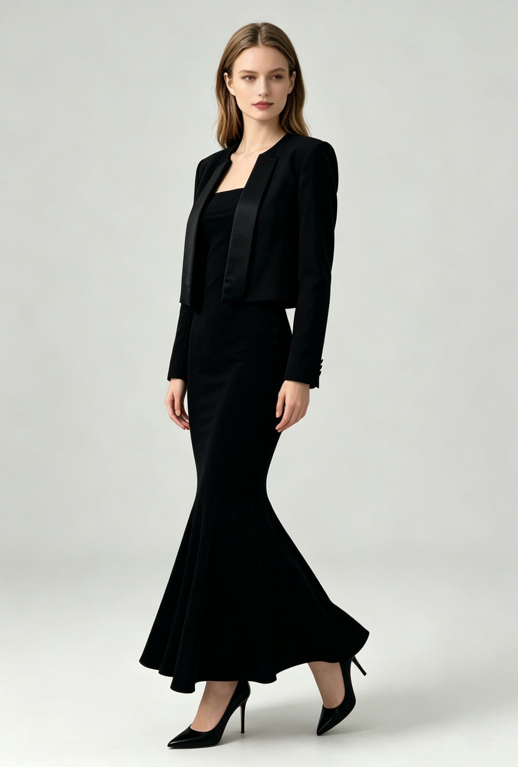 Satin-Trimmed Cropped Tuxedo Jacket