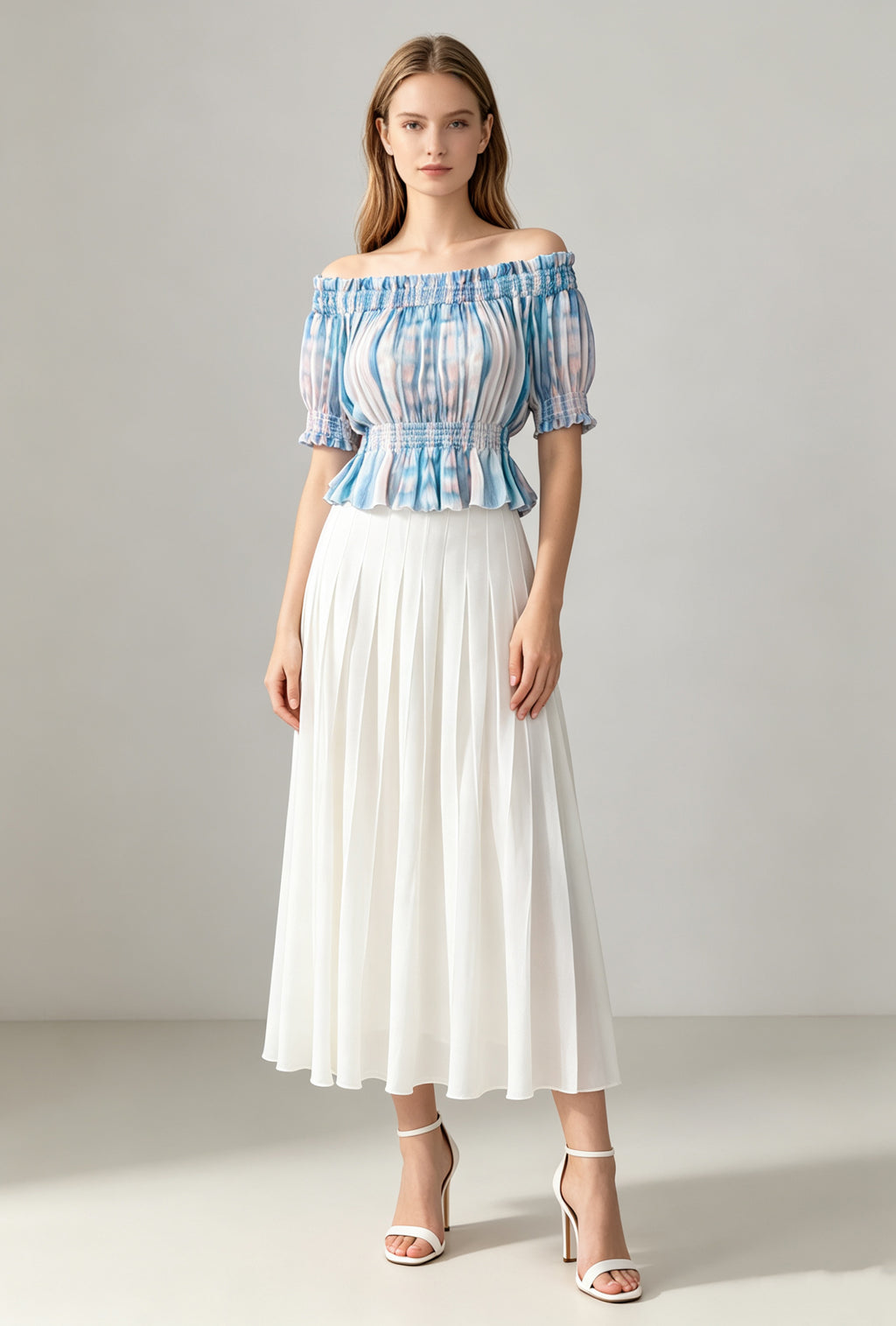 Printed Off-The-Shoulder Smocked Top - Coming Soon