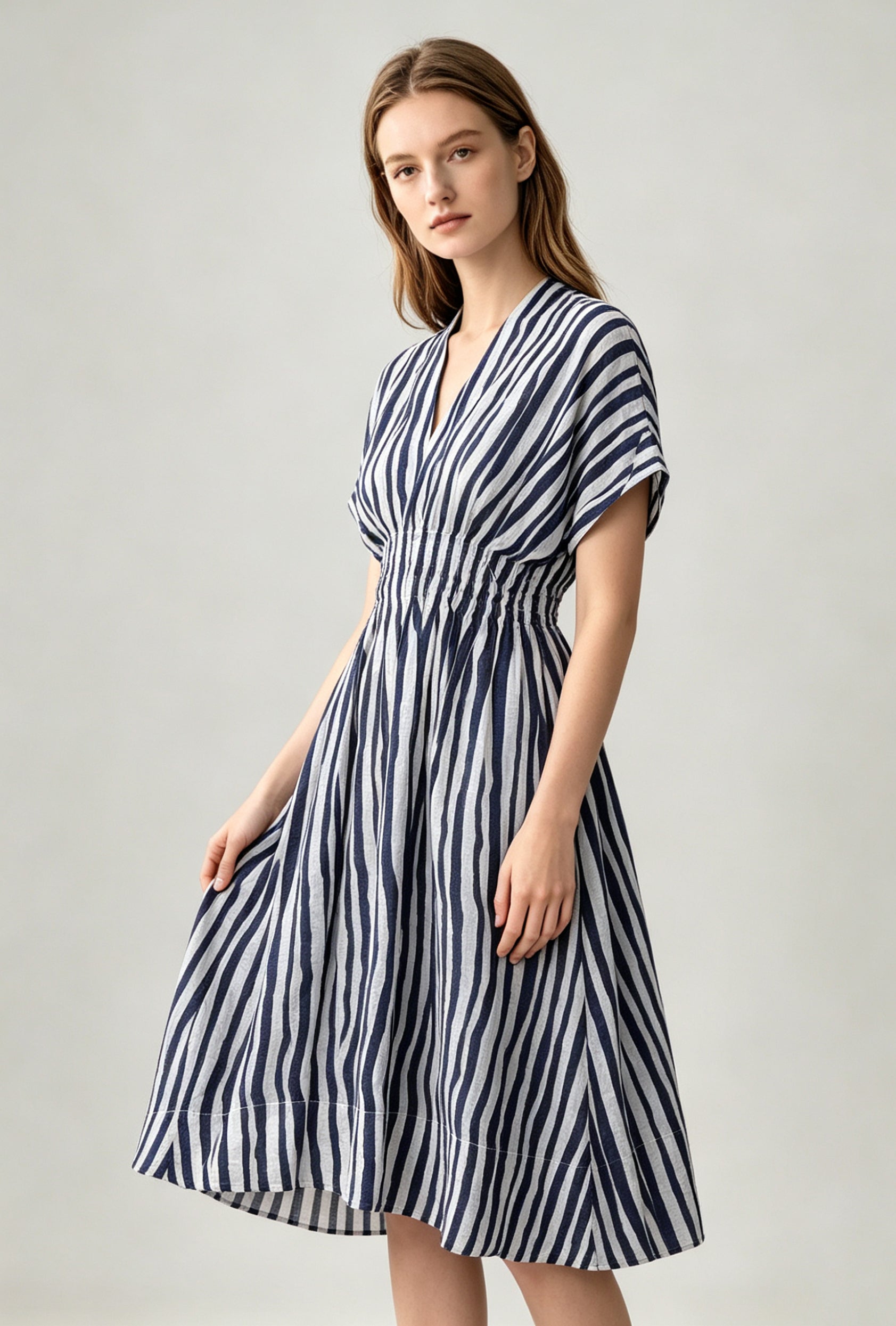 Striped Linen Smocked Midi Dress - Coming Soon