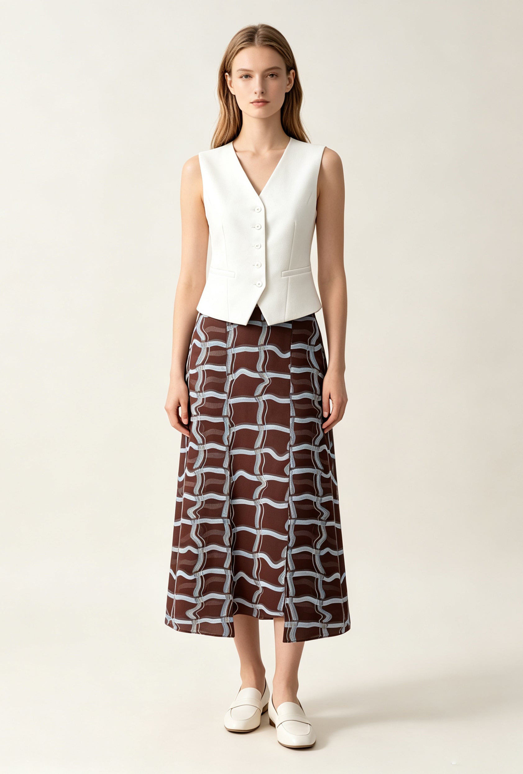 Printed Organza Midi Skirt