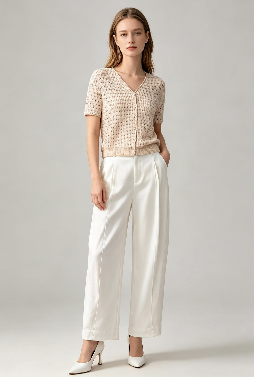 Luminous Striped Crochet-Knit Cardigan