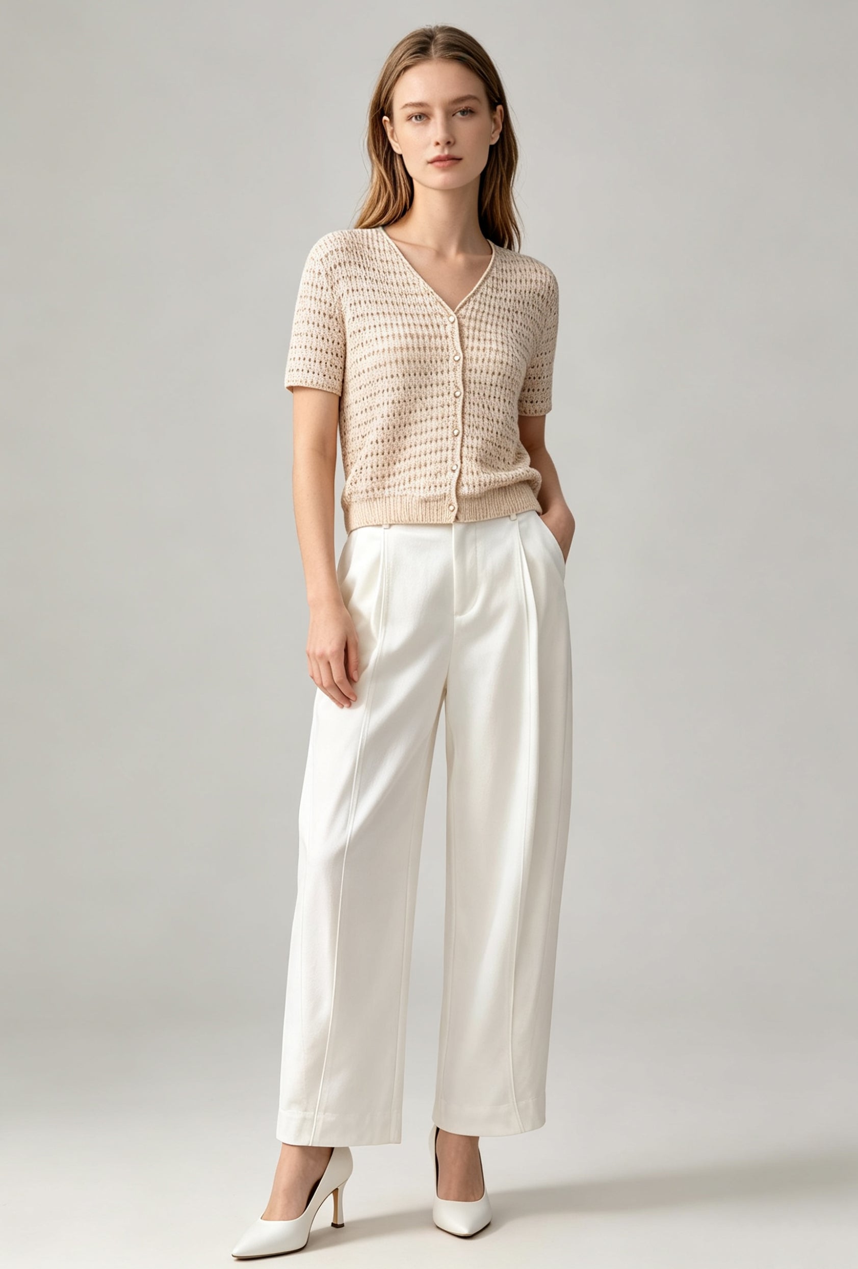 Luminous Striped Crochet-Knit Cardigan