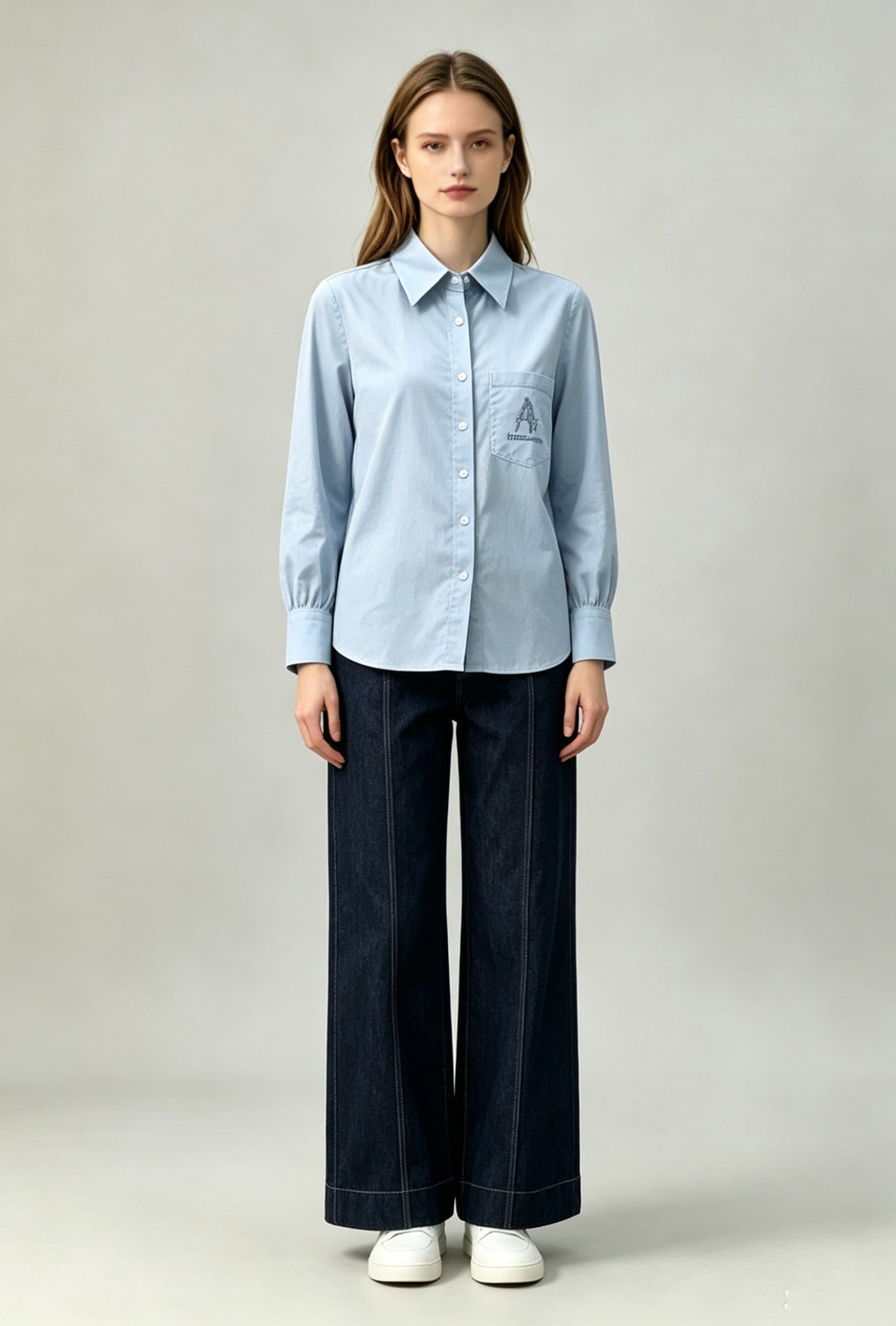 Aurelie Aulen Signature Linen Blend Shirt – Sky Blue