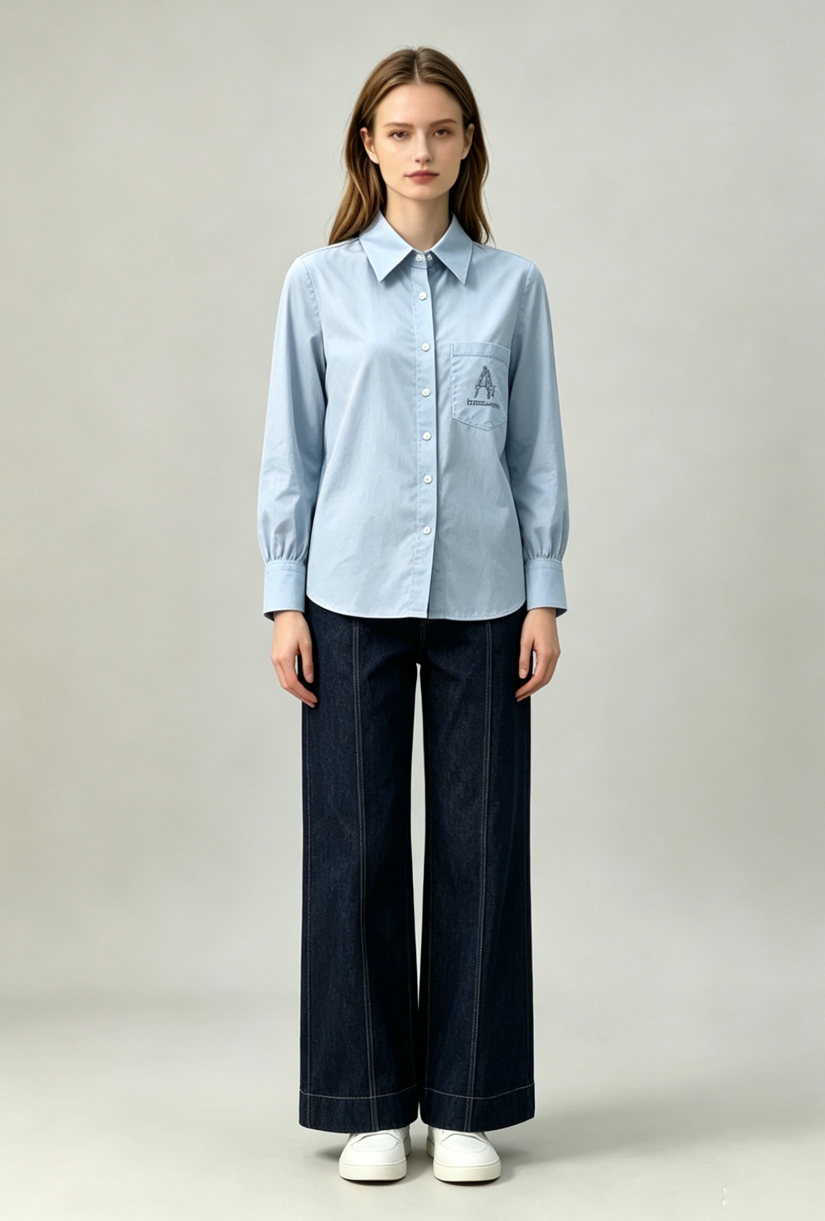 Aurelie Aulen Signature Linen Blend Shirt – Sky Blue