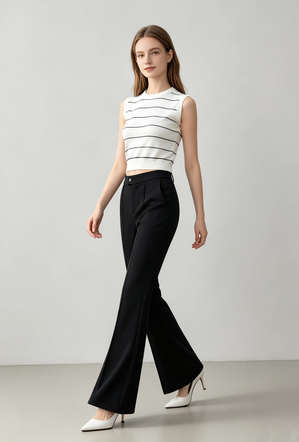 Tencel-Wool Striped Knit Top