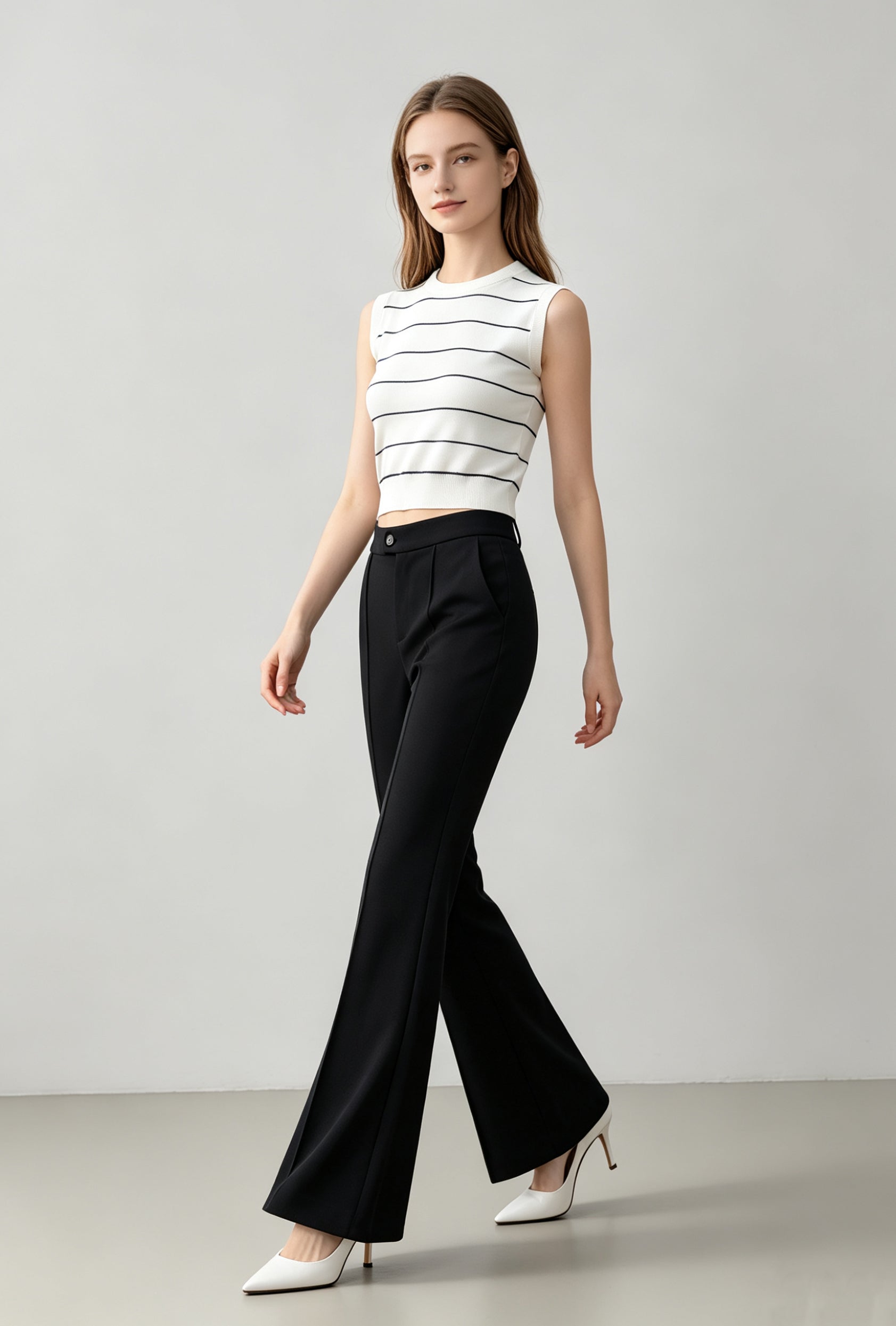 Tencel-Wool Striped Knit Top