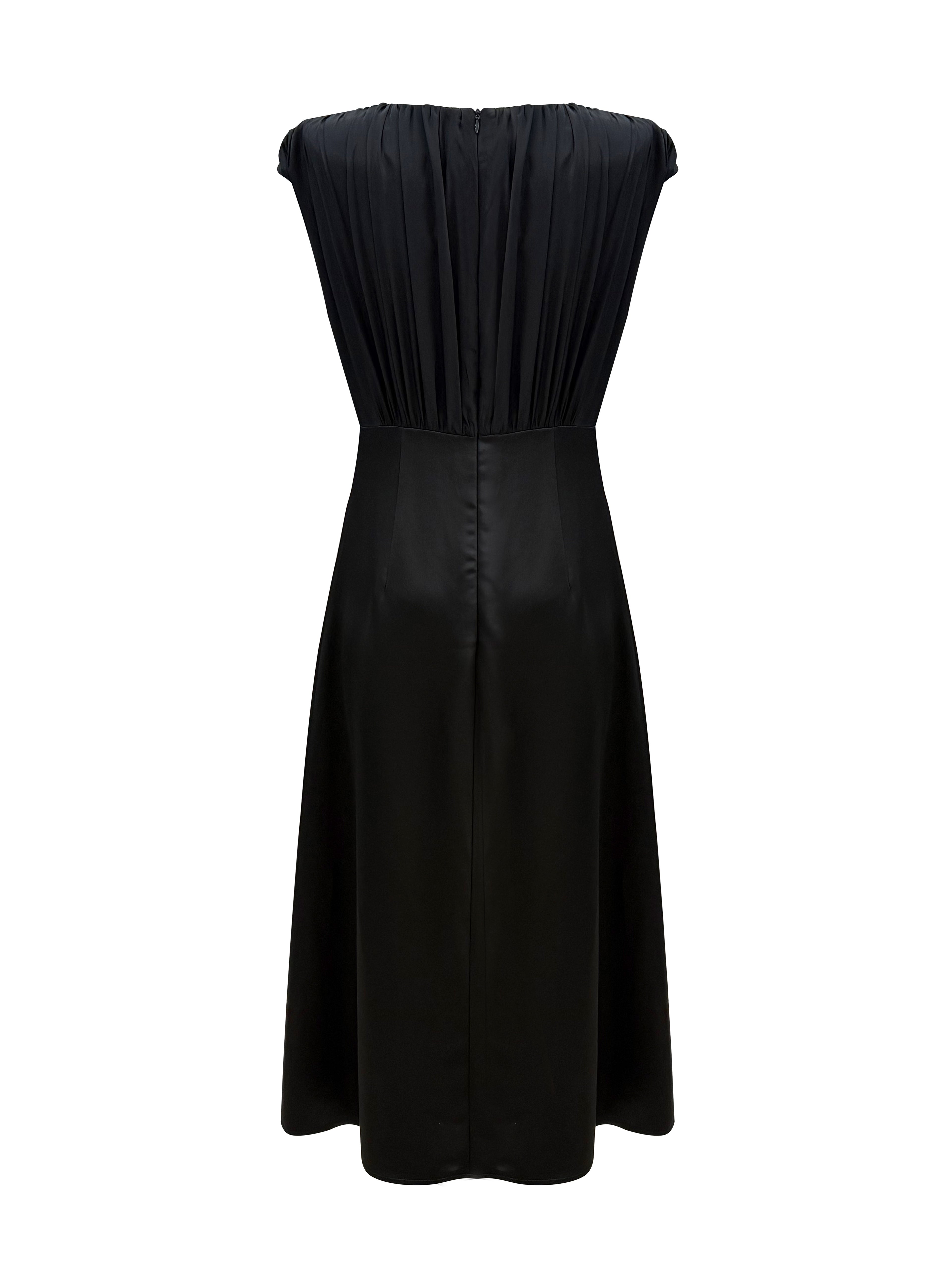 Silk Blend Gathered Midi Dress