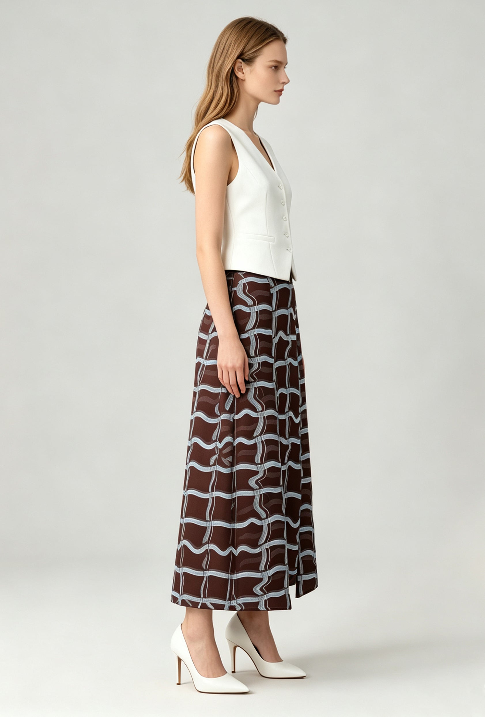 Printed Organza Midi Skirt