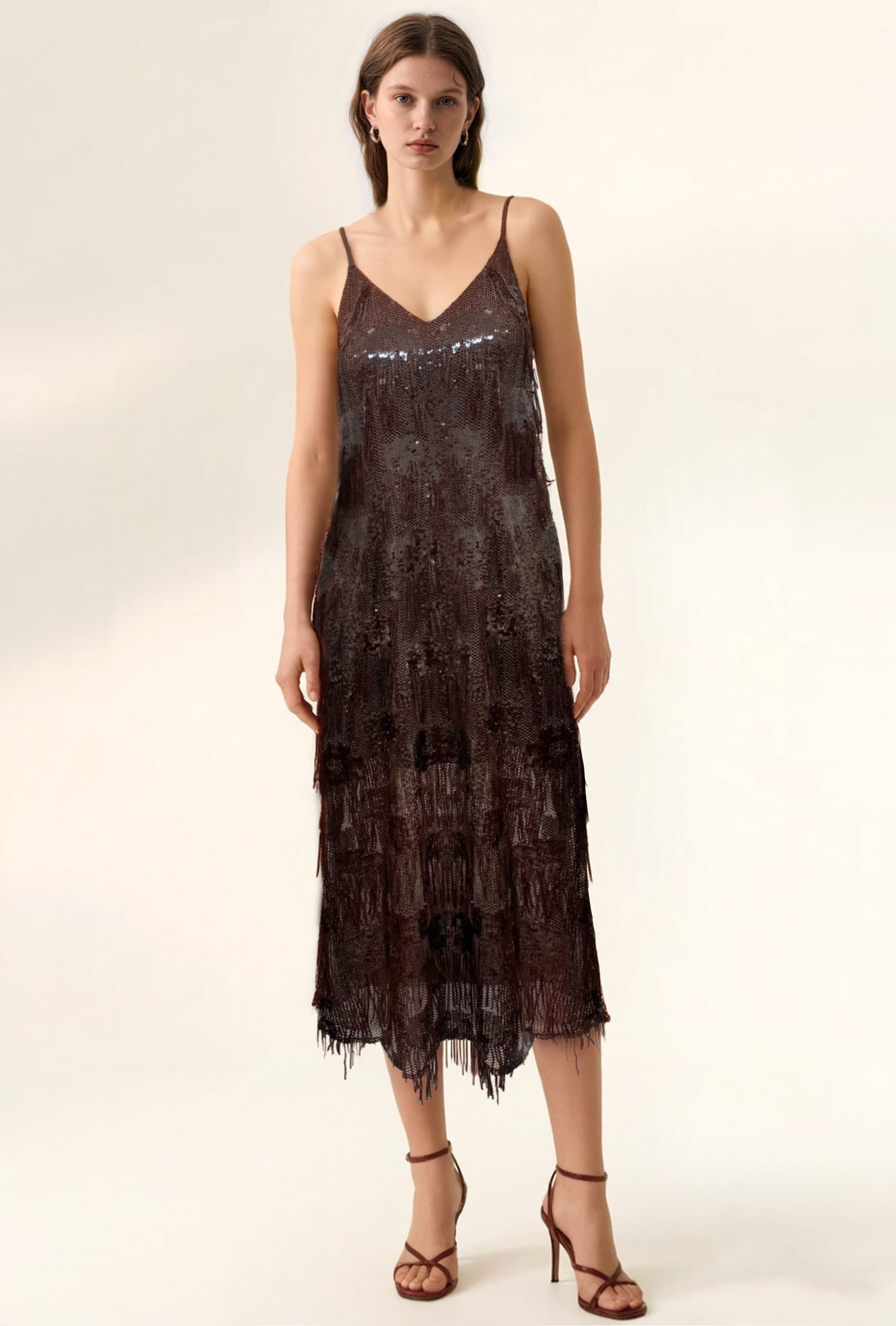 Sequined Fringe Cami Midi Dress