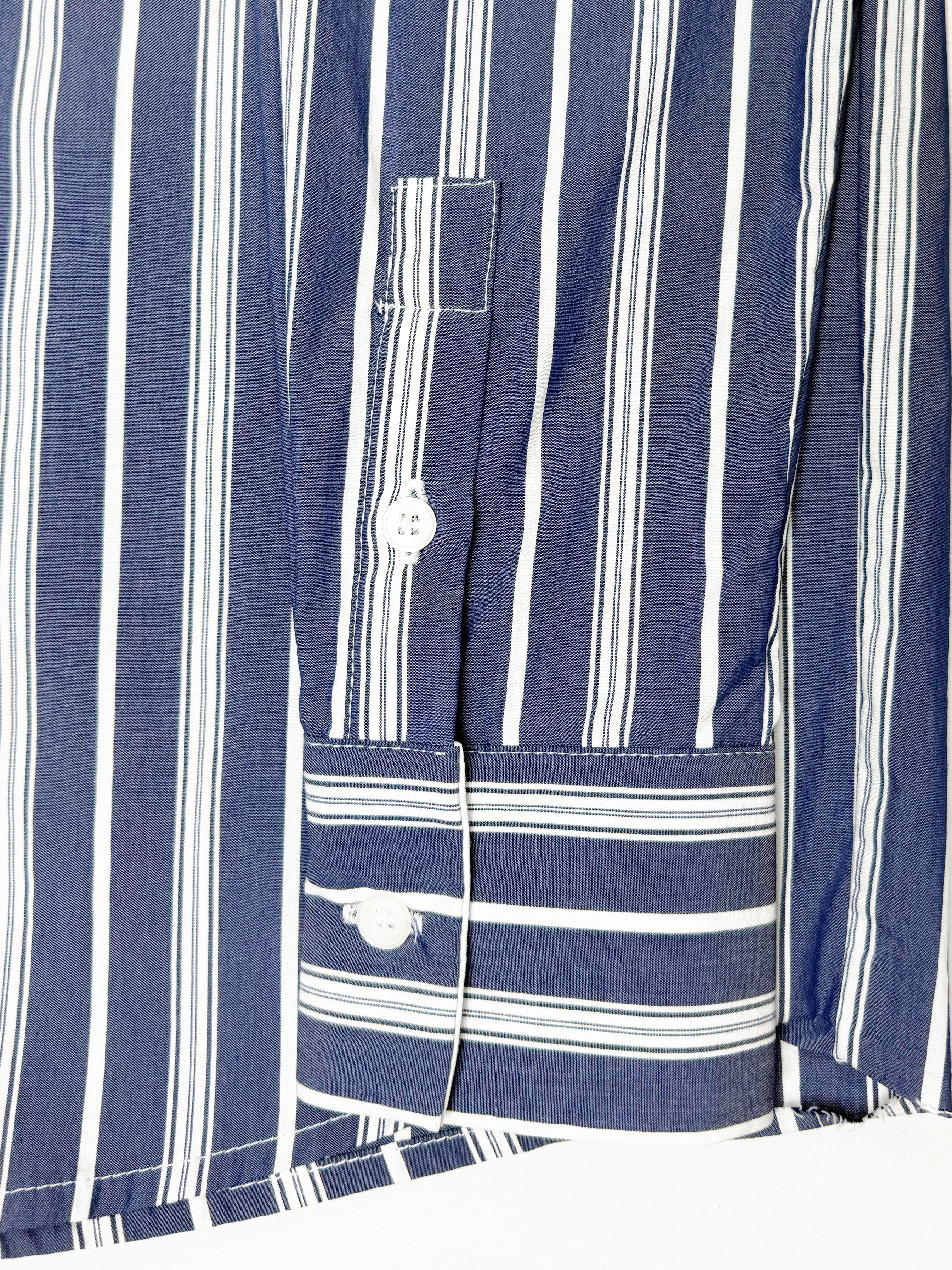 Contrast Collar Stripe Blouse – Blue