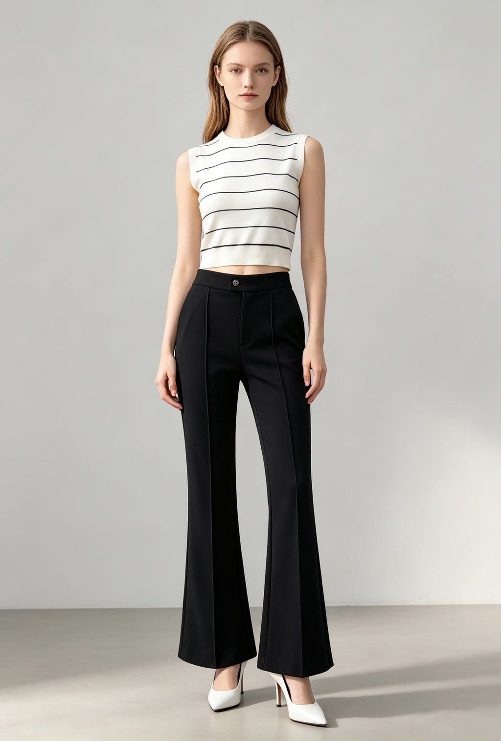 Tencel-Wool Striped Knit Top