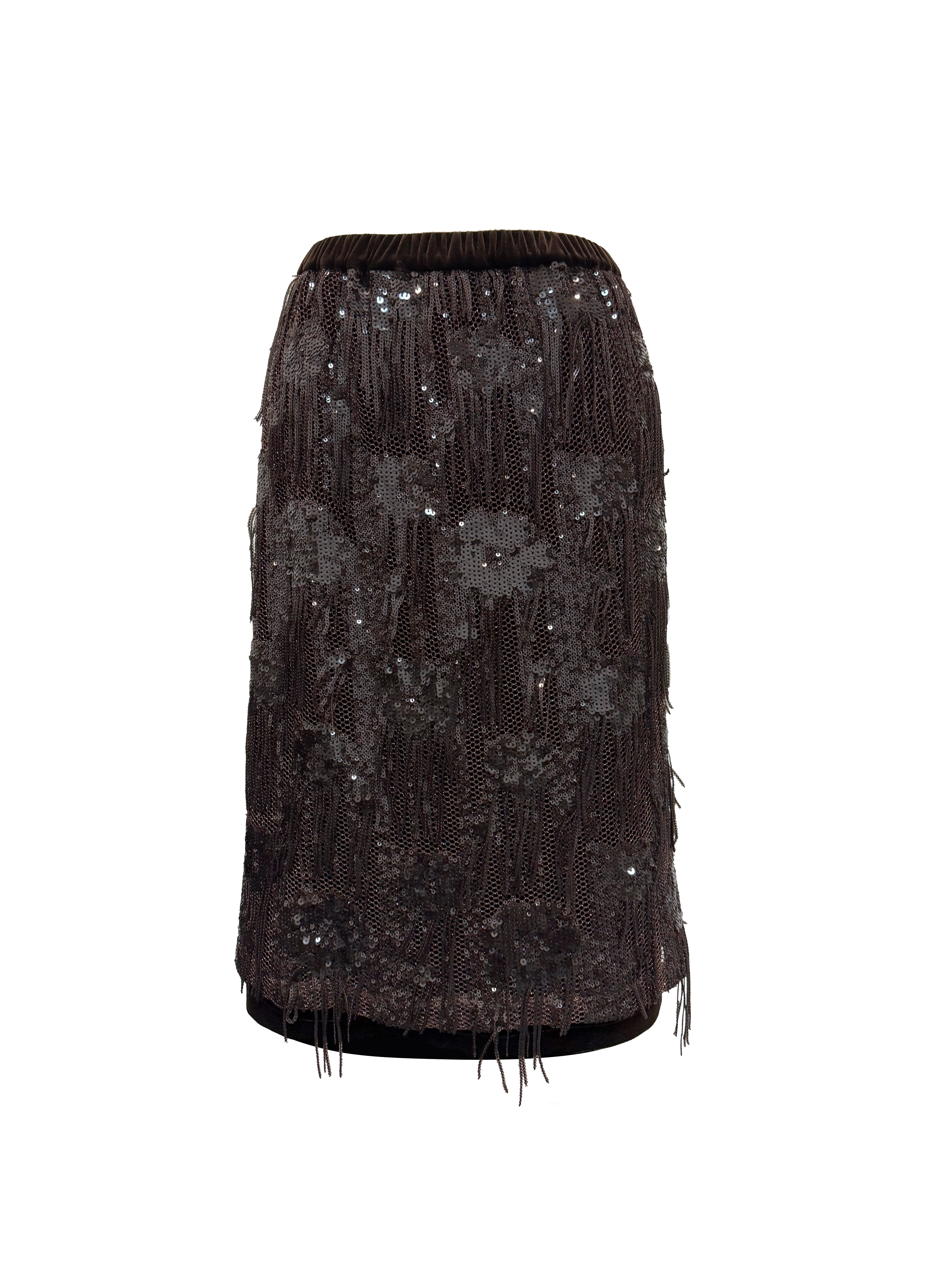 Sequin Fringe Midi Skirt