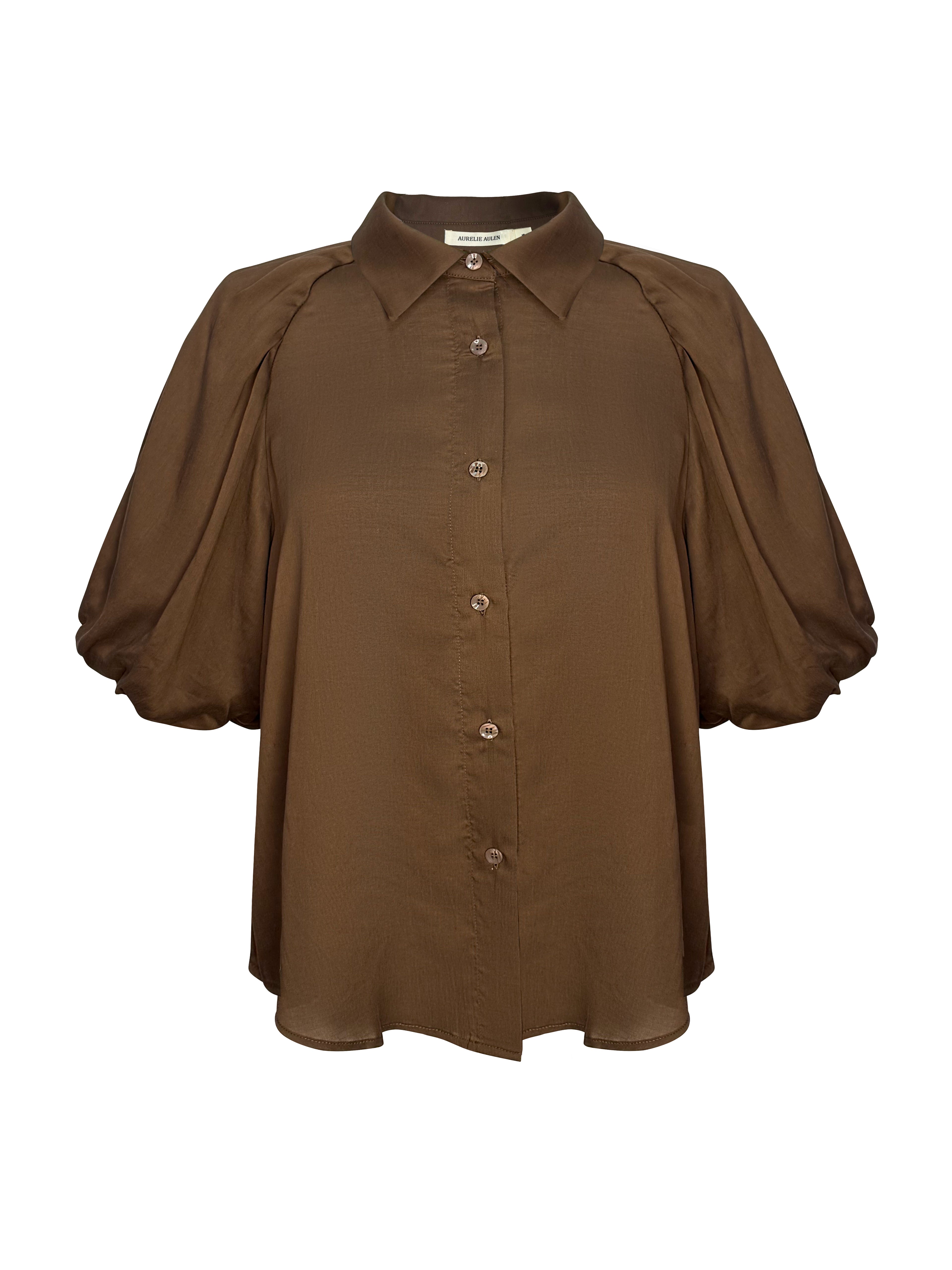 Chocolate Puff Sleeve Lyocell Blouse