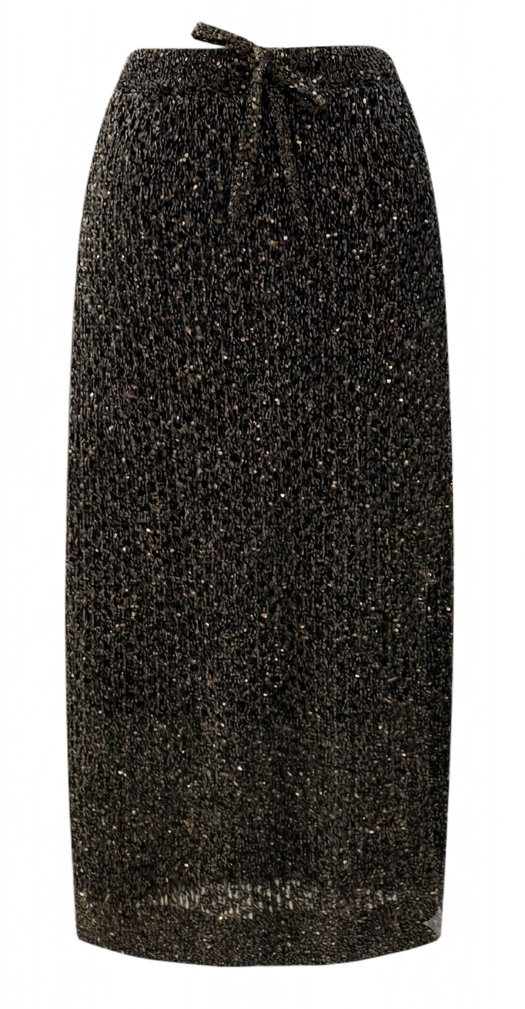 Metallic Knit Drawstring Midi Skirt