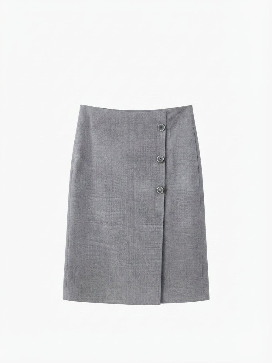 Side-Button Midi Wrap Skirt