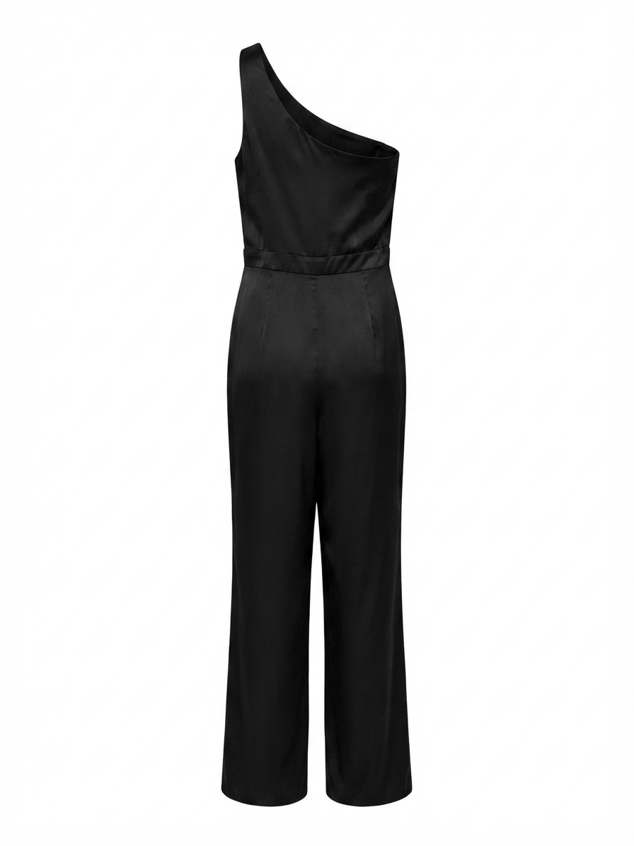 Asymmetric One-Shoulder Satin Jumpsuit