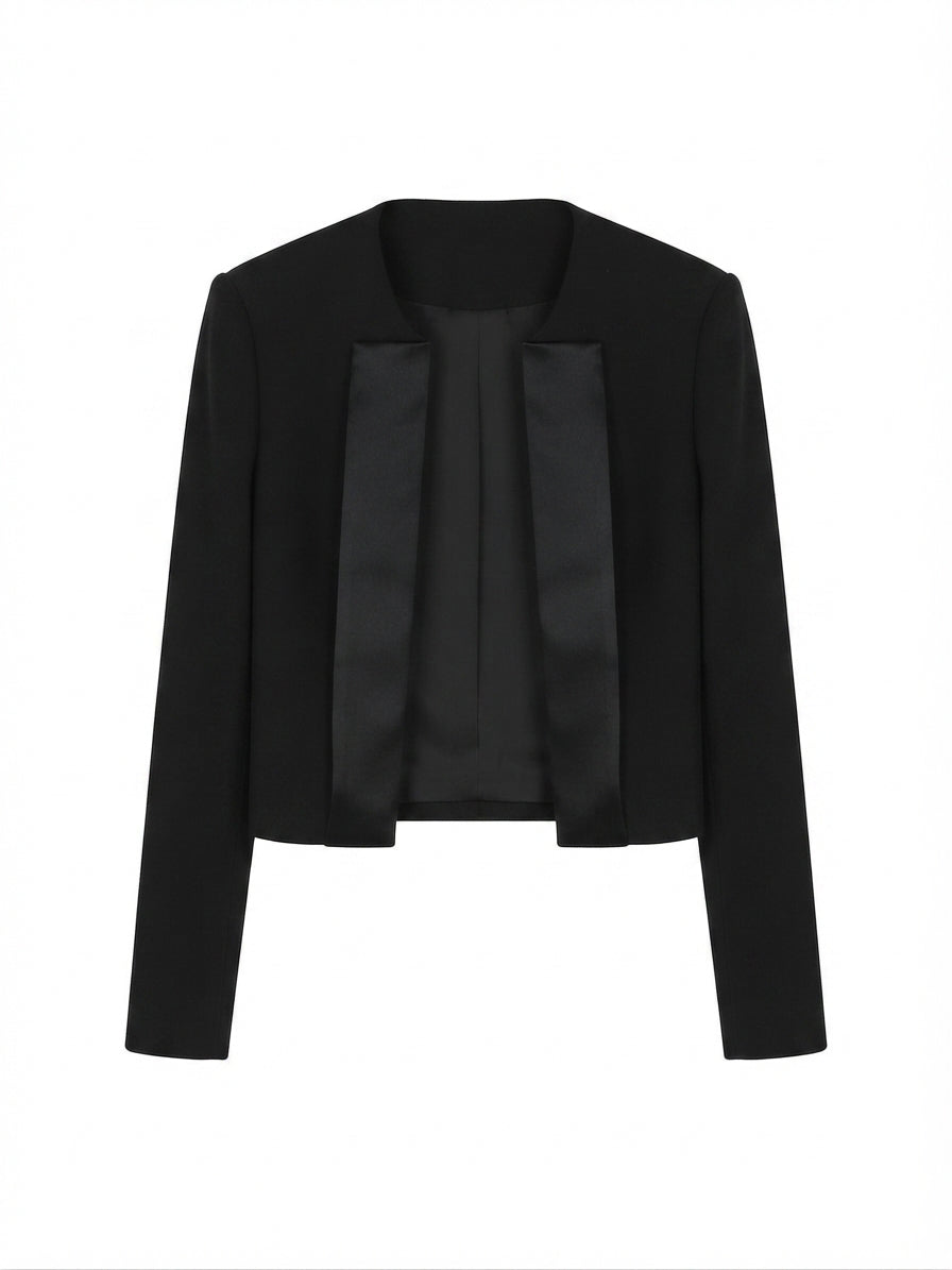 Satin-Lapel Cropped Blazer