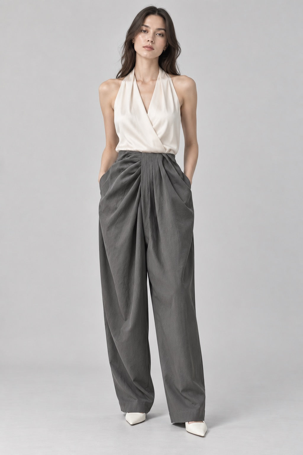 Draped Wide-Leg Pant
