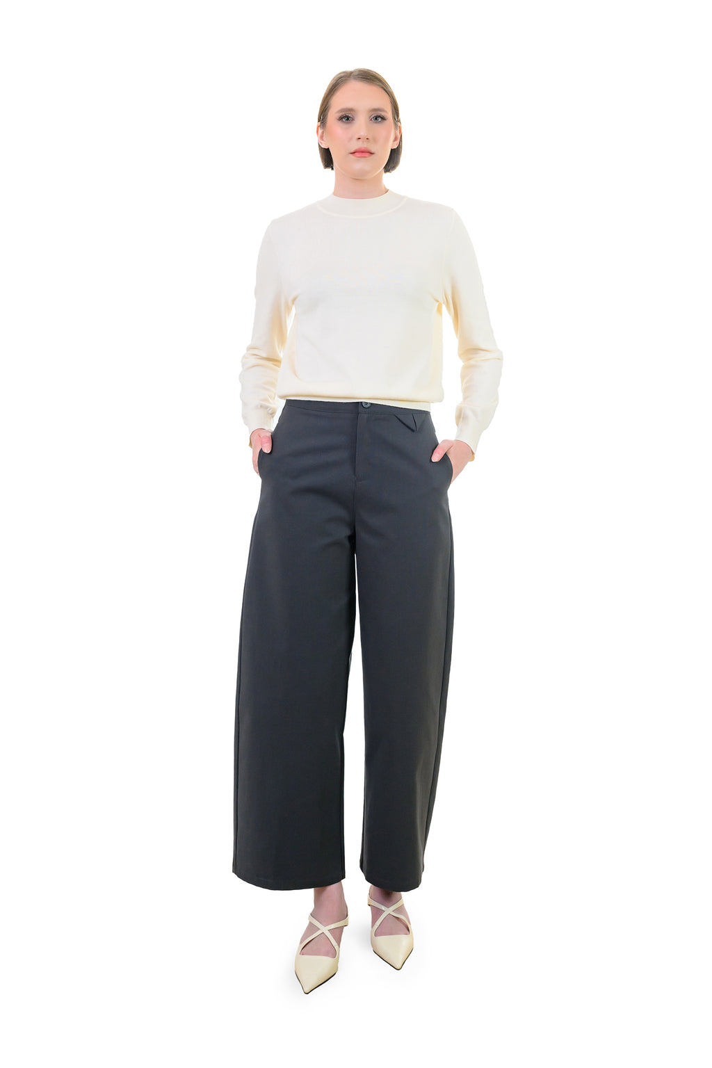 Ash Black Wide-Leg Pants